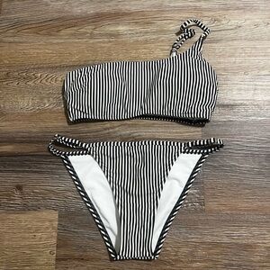 Black and White Striped Bikini Set